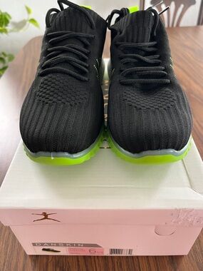 Danskin Black Knit Slip On Sneakers with Neon Green Accents- Washable